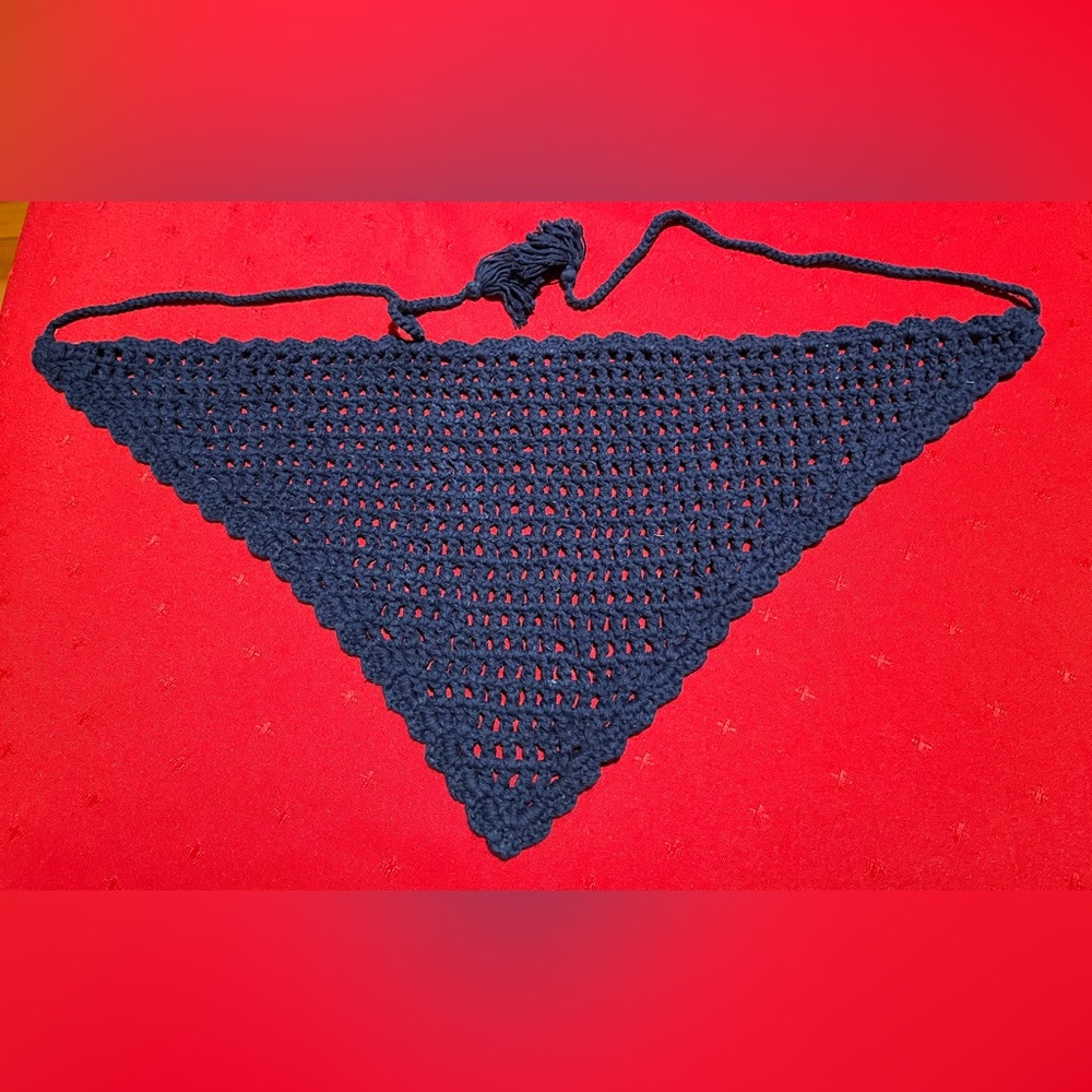 Handmade Navy Blue Crochet Triangle and Red Crochet